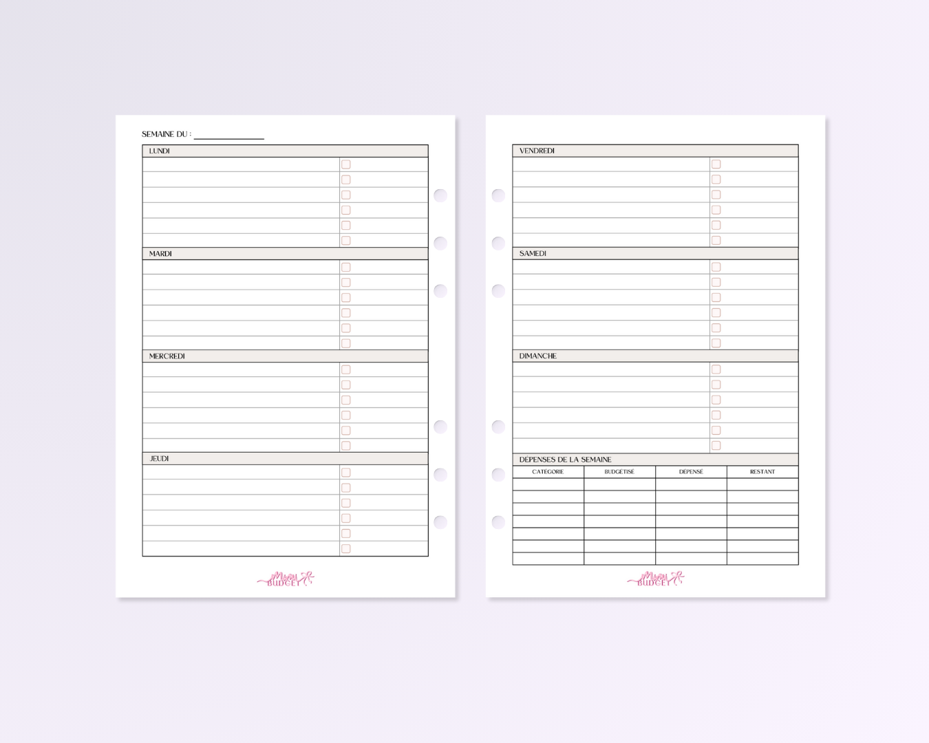 Planning hebdomadaire a5 - 1 mois