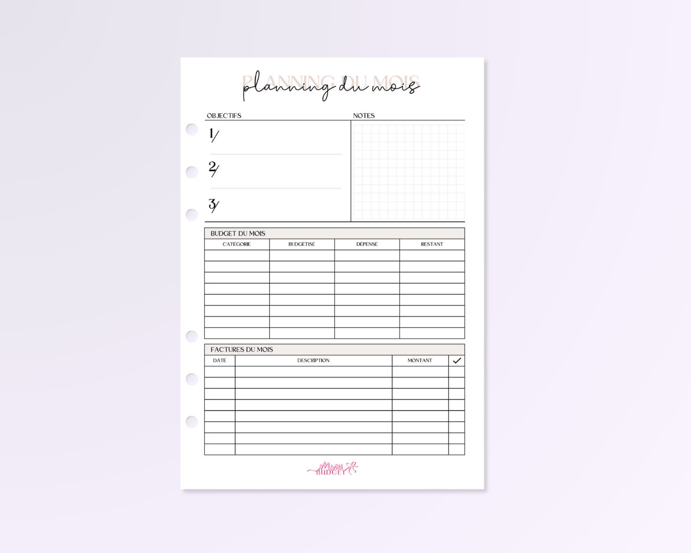 Planning hebdomadaire a5 - 1 mois