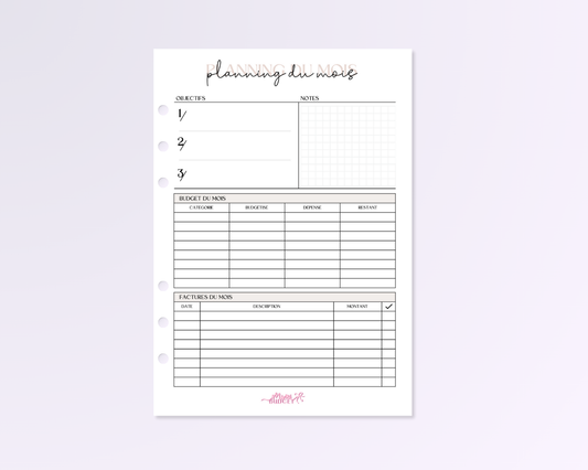Planning hebdomadaire a5 - 1 mois