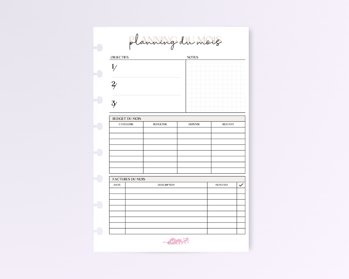 Planning hebdomadaire a5 - 1 mois