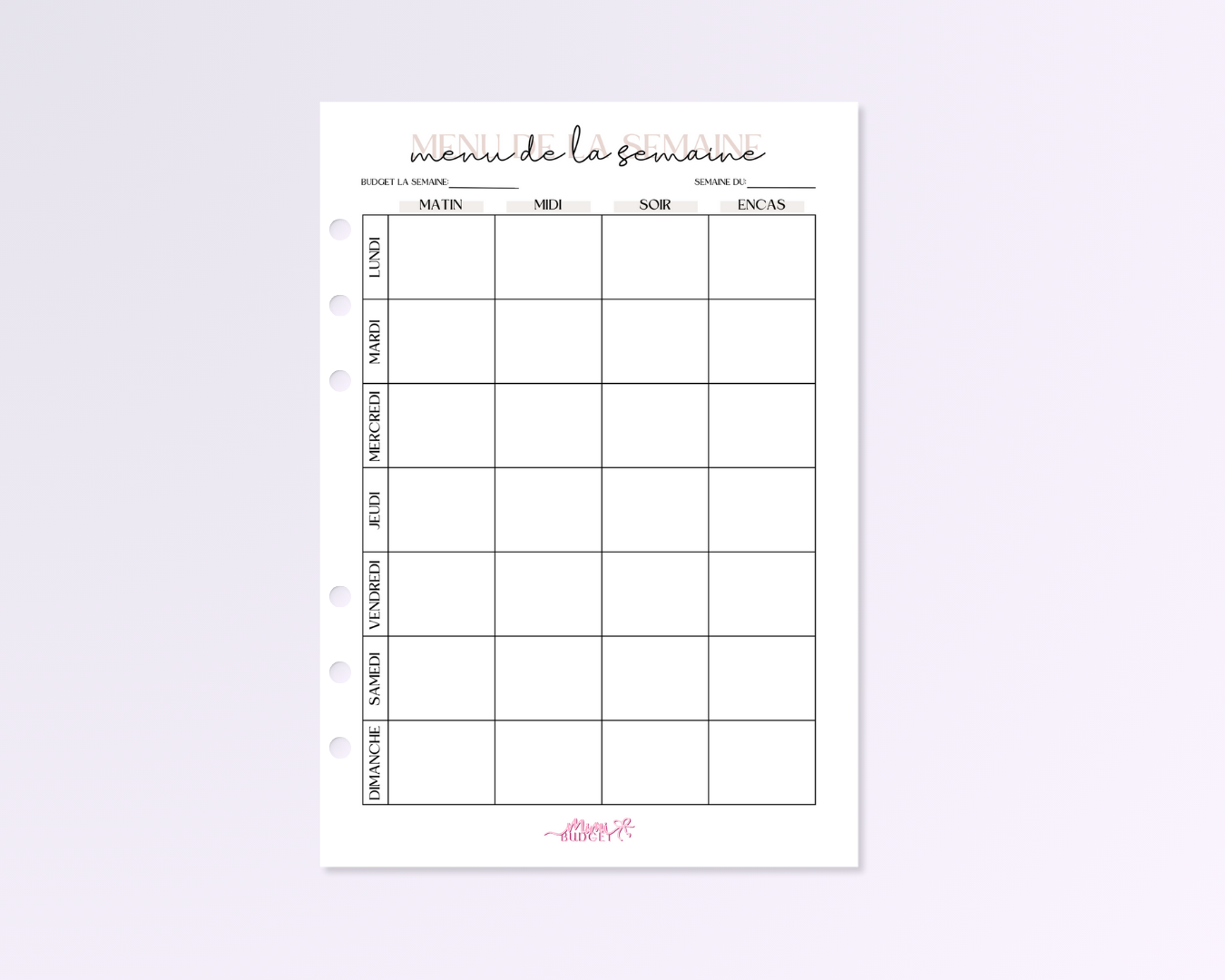 Menu de la semaine a5 - 1 mois