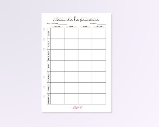 Menu de la semaine a5 - 1 mois