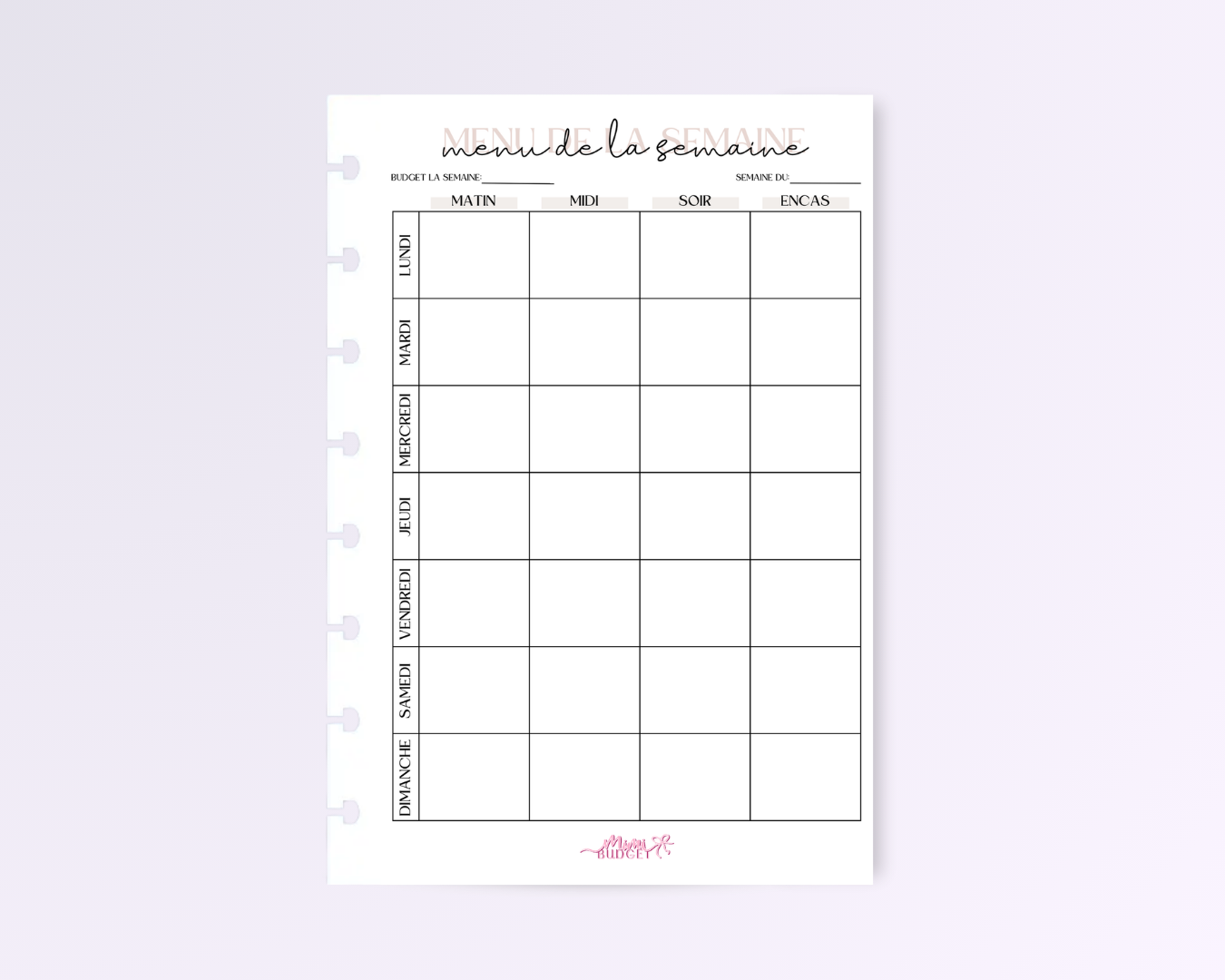 Menu de la semaine a5 - 1 mois
