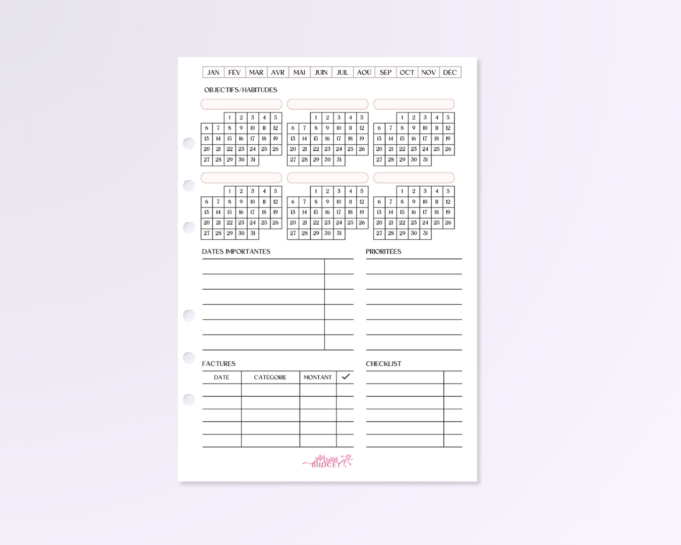 Budget mensuel a5 - 1 mois