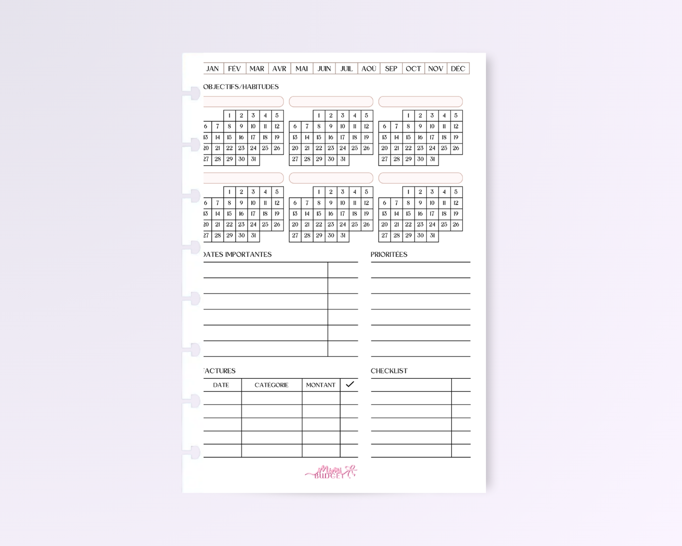 Budget mensuel a5 - 1 mois